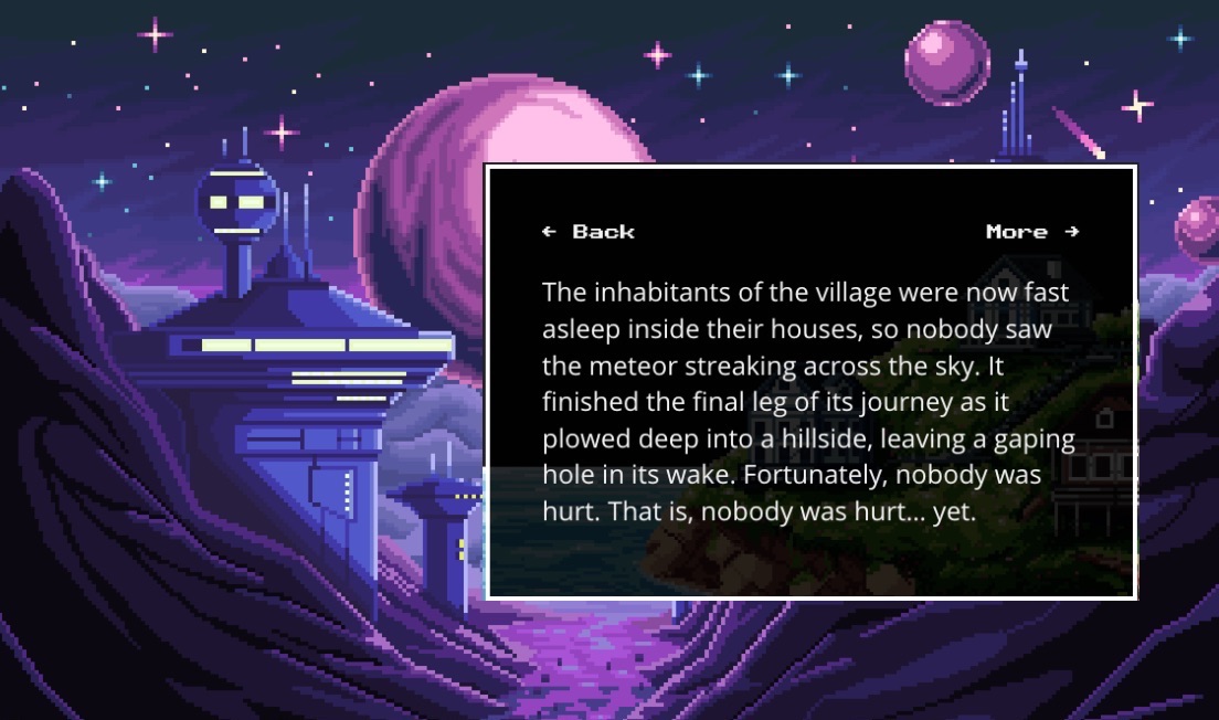 A story chapter — a meteor streaks toward the village